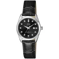 Q&Q Dameur QZ13J302Y Classic Sort/Læder Ø30 mm