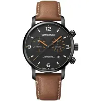 Wenger Herreur 01.1743.113 Sort/Læder Ø44 mm