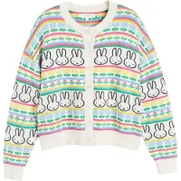Chinti & Parker Cardigan 'Miffy Fairisle' grøn / lys pink / sort / hvid