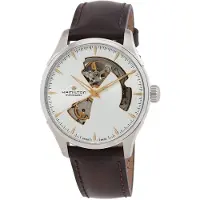 Hamilton Herreur H32675551 Jazzmaster Open Heart Sølvfarvet/Læder