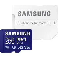 Samsung PRO Plus MB-MD256SA - Flashhukommelseskort (microSDXC til SD adapter inkluderet) - 256 GB - A2 / Video Class V30 / UHS-I U3 - microSDXC UHS-I - blå