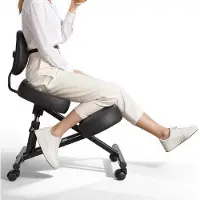 Vevor Ergonomisk Knæstol med Ryglæn og Hjul, Mobil X-formet Knæstol med Justerbar Højde og Tykke Skumhynder, Lindring af Nakke- eller Rygsmerter til Hjemmet, Kontoret, Meditation, Sort