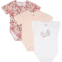 Hust & Claire Body k/æ - 3-pak - Bella - Hvid/Rosa m. Blomster - - 68 - Body K/Æ