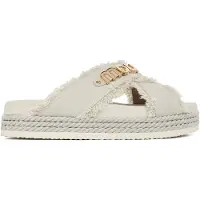 Mou Moutil kvinder. MU.SW451005K Krydsede ruskindssandaler i genanvendt lærred off-white (39), Hvid, 3-5 cm, Ingen, Casual