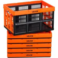 Vevor Sammenklappelige Opbevaringskasser i Plastik, 45L 6 Pak, Stabelbare Sammenklappelige Opbevaringskasser med Håndtag, Rummer 15 kg Pr. Beholder, Sammenklappelige Robuste Beholdere, Pladsbesparende