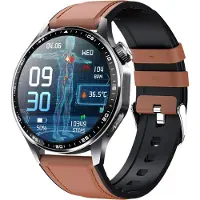 INF Smartwatch med EKG, pulsmåler, blodtryksmåler og skridttæller Black and Brown Leather strap