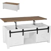 Vevor 1200 mm landligt sofabord med løfteplade, rustikt centerbord med ladedør og skjult opbevaringsrum, moderne rektangulært løftebord til stue, kontor, hjem, nem montering, hvid