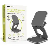 Mobile Origin 3in1 Qi2 25W UltraSlim Foldable Charger PW36 MagSafe Compatible Space Grey