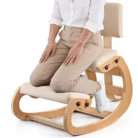 Vevor Ergonomisk Knæstol, Træknæstol med Justerbare Tykke Skumhynder, Ryglæn og Træramme, Justerbar Højde, Lindring af Nakke- eller Rygsmerter Til Hjemmet, Kontoret eller Meditation