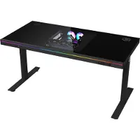 Lorgar Dual-motor sit/stand gamingbord med indbygget PC-boks, trådløs oplader, RGB-belysning, kontrolpanel og USB-porte - sort - skive i hærdet glas