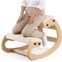 Vevor Ergonomisk Knæstol, Træknæstol med Justerbare Tykke Skumhynder &amp; Massivt Træstel, Justerbar Højde, Lindring af Nakke- eller Rygsmerter Til Hjemmet, Kontoret eller Meditation, Beige