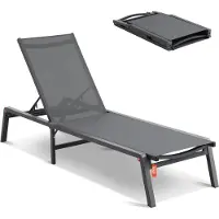 Vevor Chaiselongstol Udendørs, Aluminium Terrassestol med Justerbar 5-positioner, Sammenklappelig Pool Lounge Stool Lænestol og Helflad Solariumsstol til Terrasse, Strand, Pool, Mørkegrå