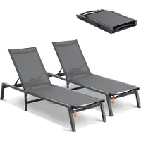 Vevor Chaiselongstole til udendørs brug, aluminiums terrassestole med justerbar 5-positioner, foldbare poolstole, lænestole og flade solariumsstole til terrasse, strand, pool, mørkegrå, 2 stk.