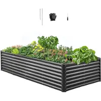 Vevor Højbed, 234 x 112 x 61 cm galvaniseret metalplantekasse, udendørs plantekasser med åben bund, til dyrkning af blomster/grøntsager/urter i baghave/have/terrasse/altan, mørkegrå
