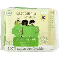 Cottons , 100% Bomuld Komfortabel, Ultra-Tin Pads med Vinger, Regulær, 14 Pads