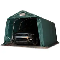 TOOLPORT 3,3x4,8m, Garagetelt, PVC-teltdug, mørkegrøn, med statikpakke (blød undergrund)