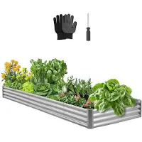 Vevor Højbed i metal, 3,6 x 1,2 x 0,3 m udendørs Galvalume plantekasse, åben bund, stor højbed til dyrkning af grøntsager, blomster og sukkulenter, galvaniseret farve
