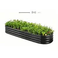 Vevor Højbed i metal, 2,4 x 0,6 x 0,3 m oval udendørs galvaniseret plantekasse, åben bunddesign, stor højbed til dyrkning af grøntsager, blomster, urter, sukkulenter, mørkegrå