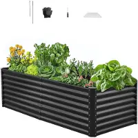 Vevor Højbed i metal, 1,8 x 0,9 x 0,6 m udendørs galvaniseret plantekasse, åben bunddesign, stor højbed til dyrkning af grøntsager, blomster, urter og sukkulenter, mørkegrå