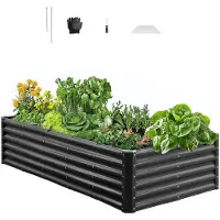 Vevor Højbed i metal, 1,8 x 0,9 x 0,4 m udendørs galvaniseret plantekasse, åben bunddesign, stor højbed til dyrkning af grøntsager, blomster, urter og sukkulenter, mørkegrå