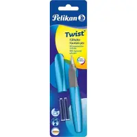 Pelikan vulpen Twist, lichtblauw, Blå, Påfyldningssystem til patron, Blå, Stål, Mellem, Ambidextrous