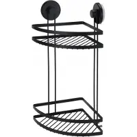Bathroom Solutions hylde til brusebad med sugekopper, to niveauer, sort 25 x 18 x 37 cm