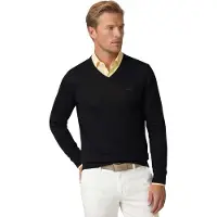 BOSS Højhalset sweater med V-hals i ekstra fin merinould