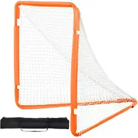 Vevor Lacrossemål, 1,2 m x 1,2 m lille børnelacrossenet, foldbart bærbart lacrossemål med bæretaske, jernramme til baghaven, hurtig og nem opsætning, perfekt til ungdomstræning, orange