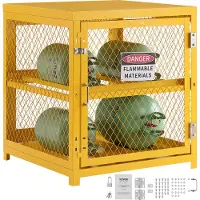 Vevor Vandret opbevaringsskab til gasflasker, 4 x 33 lbs cylinderkapacitet, 31,02x30,04x35 tommer propanopbevaringsbur, gasflaskeskab, gul pulverlakering, til freon, gasser, ilt, nitrogen