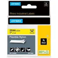 Dymo RhinoPRO Flexible Nylon - Nylon - sort på gul - Roll (2.4 cm x 3.5 m) 1 kassette(r) fleksibel tape - for Rhino 4200, 6000 RhinoPRO 6000, 6500