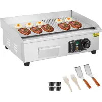 Vevor Kommerciel elektrisk stegepande, 3200W bordplade halvflad grill, 122℉-572℉ justerbar temperatur, 21,26x11,81x0,39 tommer rustfri stål stegepande med 2 skovle og 2 børster til hjemmet eller resta