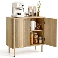 Vevor Kaffebarskab, Mid Century Riflet Kaffebarbord med 2-lags opbevaring, Buffetskab med 2 låger, Skænk Buffetstation til stue, Entré, 80 x 37,5 x 80 cm, Eg