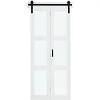 Vevor Foldedør til lade, 914 x 2134 mm, MDF med skydedøre i hærdet glas, inklusive beslag, pladsbesparende design, præmonterede paneler til soveværelse, stue, garderobe, hvid