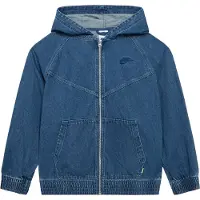 Nike Collection-denimjakke med hætte og lynlås i fuld længde til større børn - blå