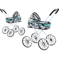 Leantoys dukkevogn Store hjul, foldbar, Zebra Turkis