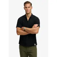 Superdry Superdrytil mænd. M4011123A Merchant tekstureret skjorte sort (L), Casual, Bomuld, Korte ærmer