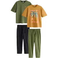 Next Pyjamas lang navy / oliven / pastelorange