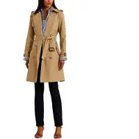 Ralph Lauren Lauren Ralph Laurentil kvinder. 297967122002 Beige krydsknappet bomuldsblanding trenchcoat (3XL), Casual, Klassisk