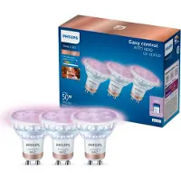 Philips Smart Lighting Intelligent LED RGB GU10 glaspære, 345 lm, 3-pak, Wi-Fi/Bluetooth, Wi-Fi 4 (802.11n), 802.11b, 802.11g, LED, GU10, PAR16, Flere