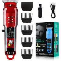 INF Professionel hårklipper med LED-display og stålblad, trådløs 500mAh drift til barber og hjemmebrug Red