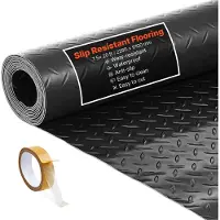 Vevor Garagegulvrulle, 2,28 x 6,1 m garagegulvmåtte, 2,2 mm fortykket PVC diamantplade gulvbeskyttermåtte med dobbeltklæbende tape, skridsikker, nem at rengøre til lager, fitnesscentre, trailer, sort
