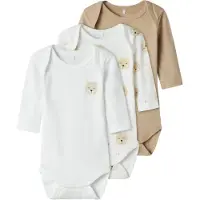 Name it Sparkedragt/Body 'Oxford Bear' mørkebeige / sort / hvid