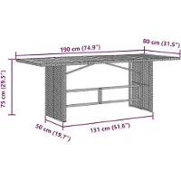vidaXL havebord med glastop 190x80x75 cm polyrattan grå