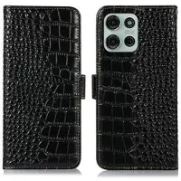 Mtp Products Motorola Moto G75 Crocodile Series Læderpung med RFID - Sort