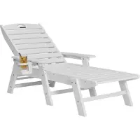 Vevor Chaiselongstol, 181 kg vægtkapacitet, 6 positioner justerbar terrassestol, udendørs HDPE loungestol med ryglæn og kopholder, til pool, terrasse, baghave, hvid