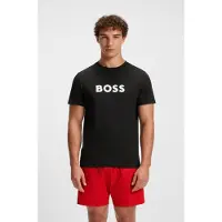 BOSS BOSStil mænd. 50491706 Sort kontrast T-shirt (L), Casual, Korte ærmer, Økologisk bomuld, Bæredygtig