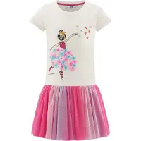 Happy girls Kjole creme / lyseblå / abrikos / lys pink