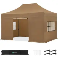 Vonroc Partytelt 3×4,5 m – Premium Easy‑Up – Pavillon | Med 4 sidevægge - Vandtæt – Stålramme – UV 50+ – Inkl. opbevaringstaske – Beige
