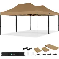 Vonroc Partytelt 6×4,5 m – Premium Easy‑Up – Pavillon | Sæt m. 2 telte + forbindelsessæt – Vandtæt 3000 PA – UV 50+ | Beige