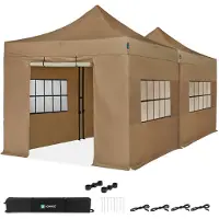 Vonroc Partytelt 6×3 m – Premium Easy‑Up – Pavillon | Sæt m. 2 telte, 6 sidevægge & forbindelsessæt - Vandtæt | Inkl. opbevaringstaske – Beige